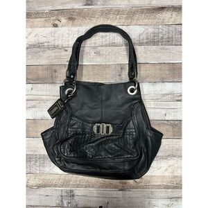 B Makowsky Large Black Bohemian y2k Style Leather Shoulder Hobo Bag Tote Purse